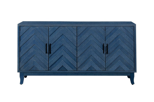 60" Gray Wood Carved Chevron Sideboard With Two Doors