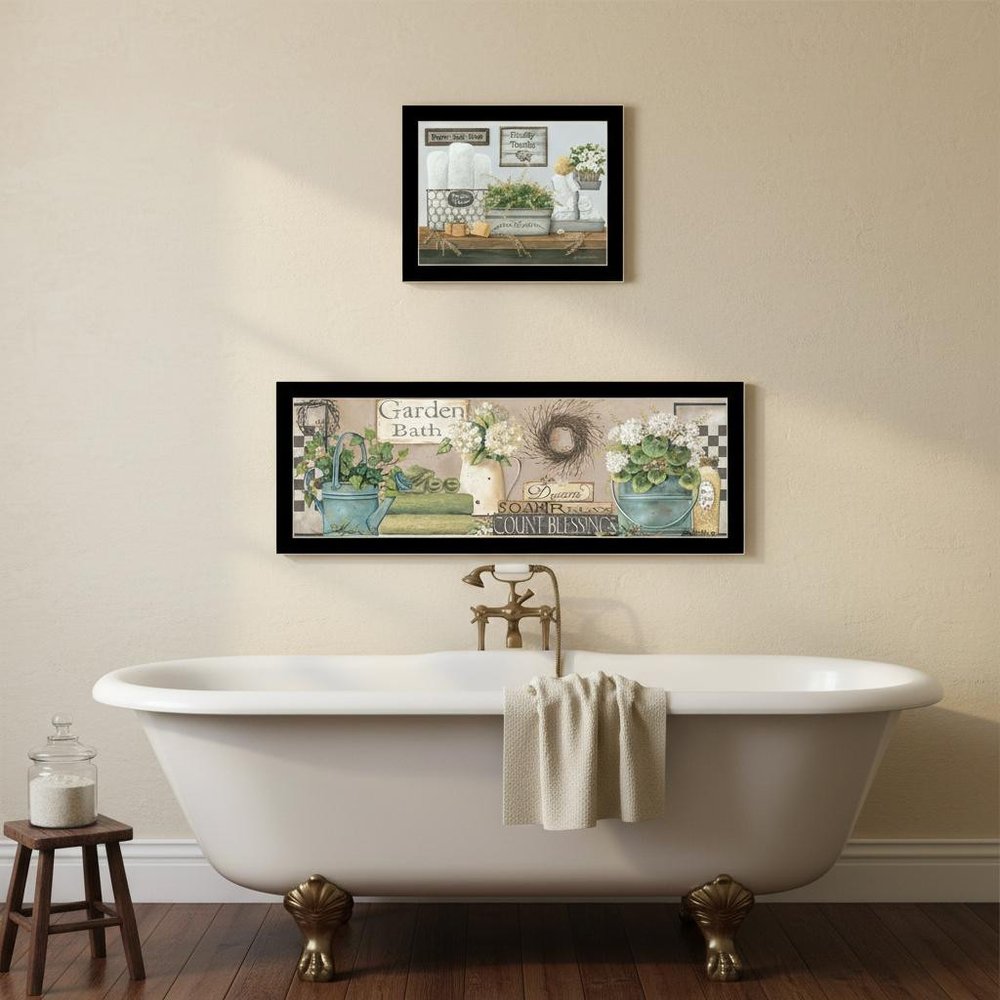 Set Of Two Bath Time-Dream And Soak and relax Black Framed Bathroom Wall Art HomeRoots