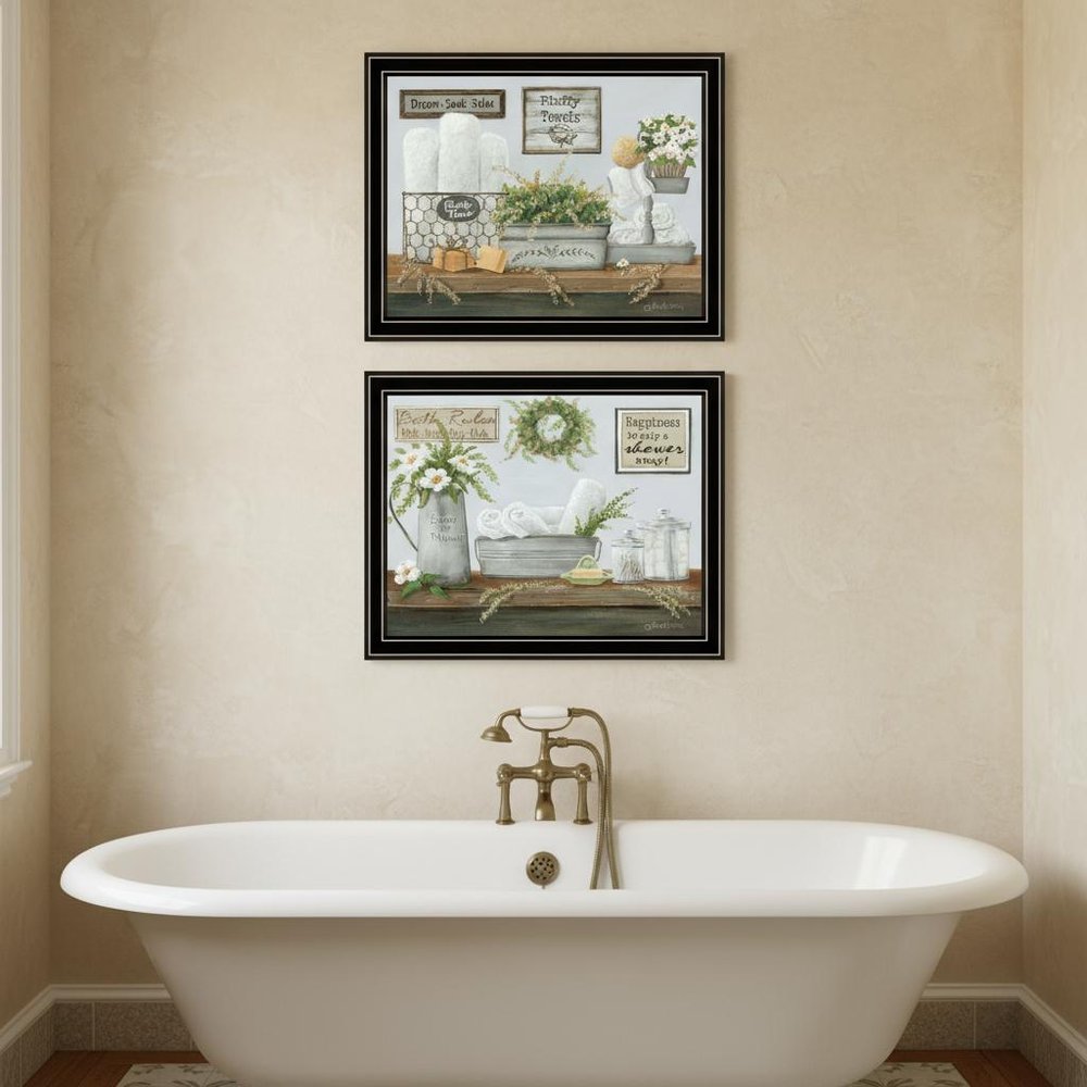 Set Of Two "Fluffy Towels" -Bathroom Decor Black Framed Bathroom Wall Art HomeRoots