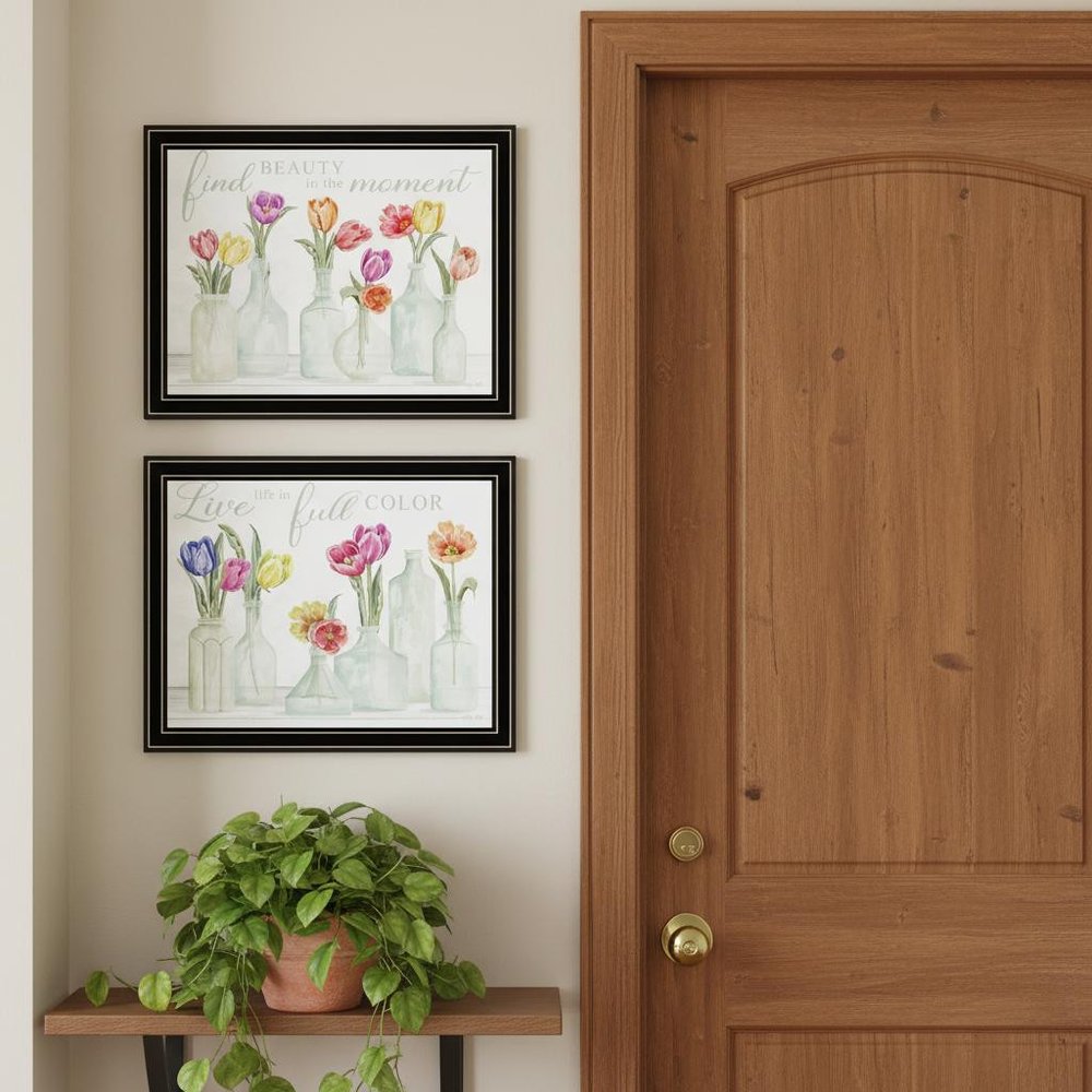 Set Of Two "Live in The Beauty of The Moment" Black Framed Wall Art HomeRoots