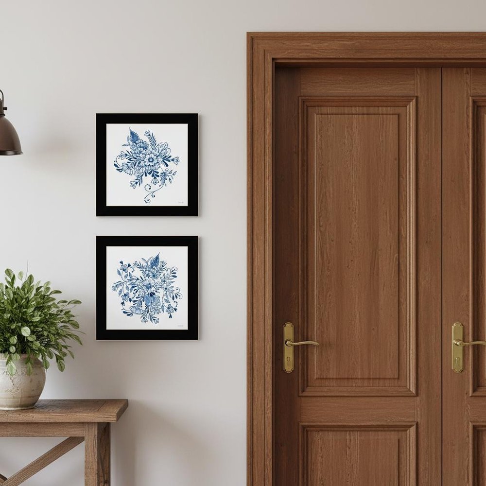 Set Of Two Delph Designs of Blue and white Florals Black Framed Wall Art HomeRoots