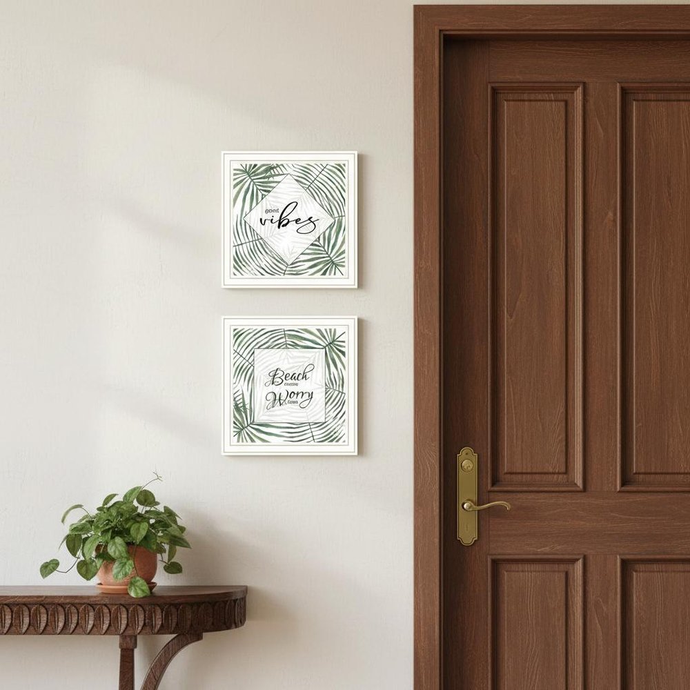 Set Of Two "Beach More And Worry Less" White Framed Wall Art HomeRoots