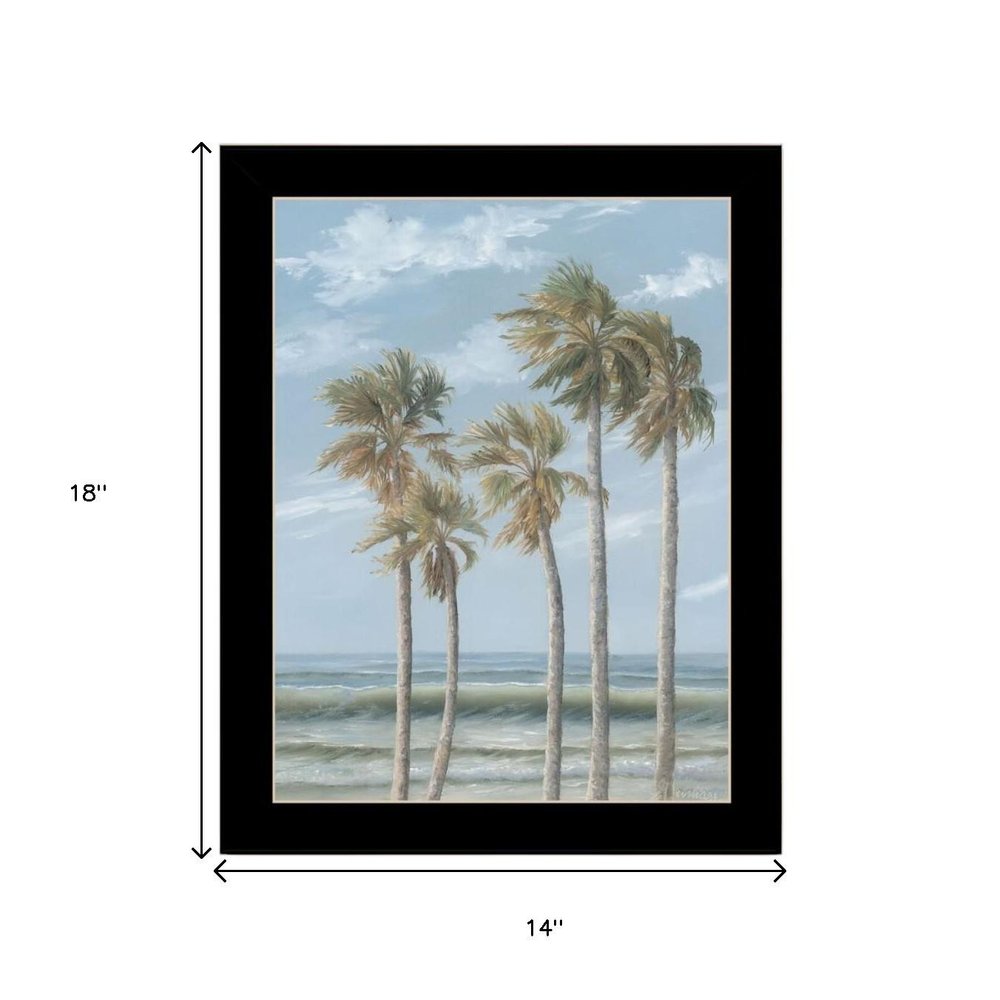 Set Of Two "Winds of the ocean blowing the Palm Trees and Sea Oats" Black Framed Wall Art