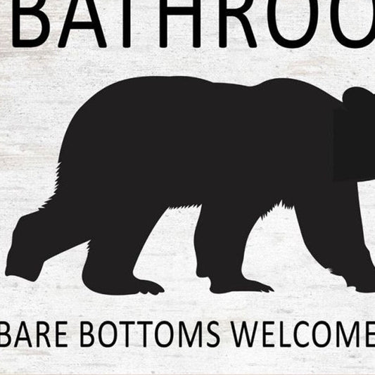 Set Of Two Bear Bottoms Welcome Here White Framed Bathroom Wall Art