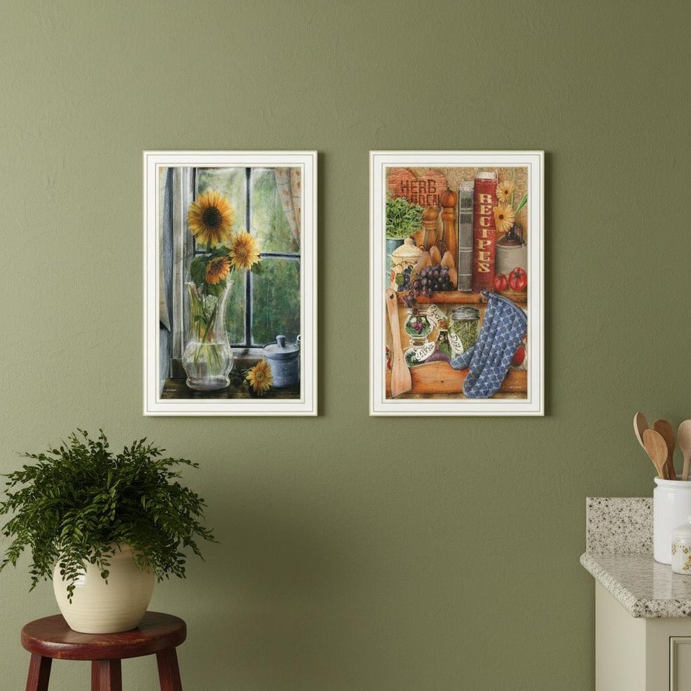 Set Of Two Herbal and Floral White Framed Kitchen Wall Art