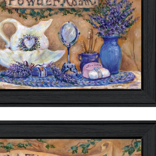 Set Of Two Lavender Bath Black Framed Bathroom Wall Art