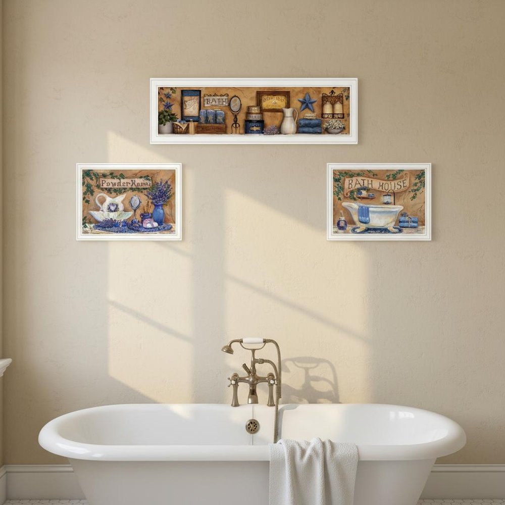 Set Of Three Rest And Relax with a Lavender Bath White Framed Bathroom Wall Art HomeRoots