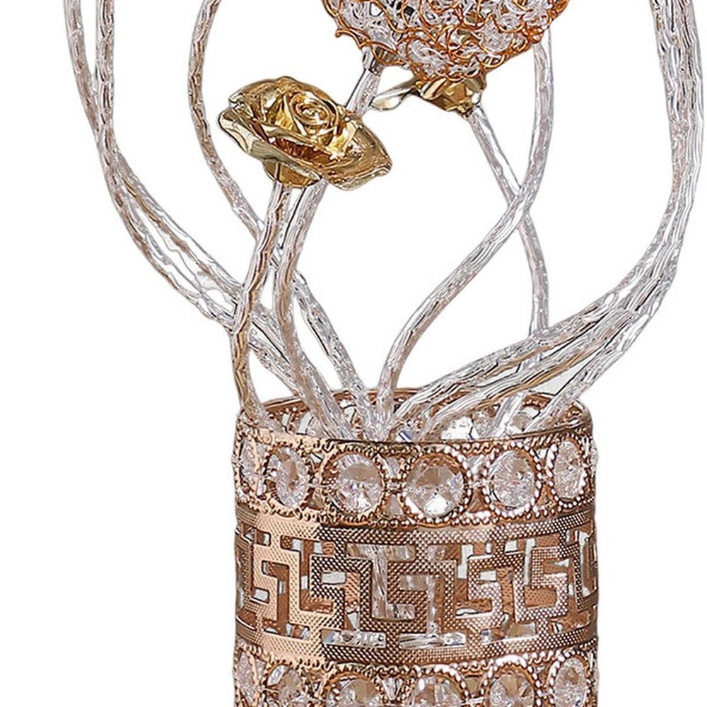 22" Silver And Rose Gold Metal And Acrylic Flowers Bedside Lamp HomeRoots