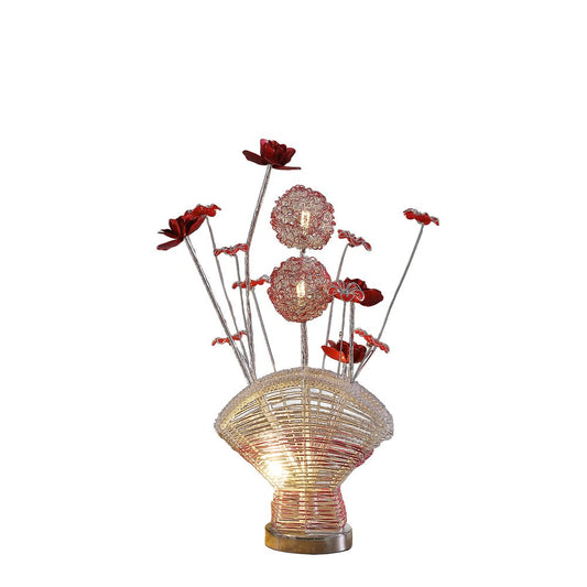 22" Silver and Clear Metal and Acrylic Red Rose Bedside Lamp HomeRoots
