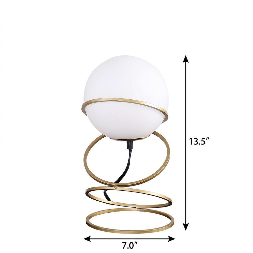 14" Gold Metal Geo Spiral Bedside Lamp With White Globe Shade HomeRoots