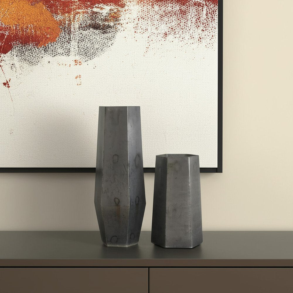 Set of Two Black Hexagonal Glass Table Vases HomeRoots