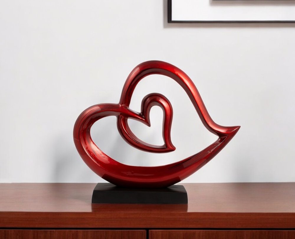 12" Red and Black Aluminum Tabletop Sculpture HomeRoots