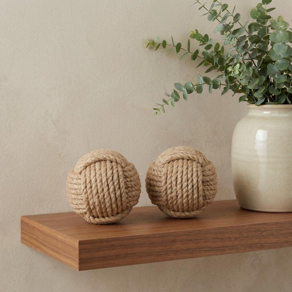 Set of Two Natural Jute Decorative Orb Tabletop Sculpture HomeRoots