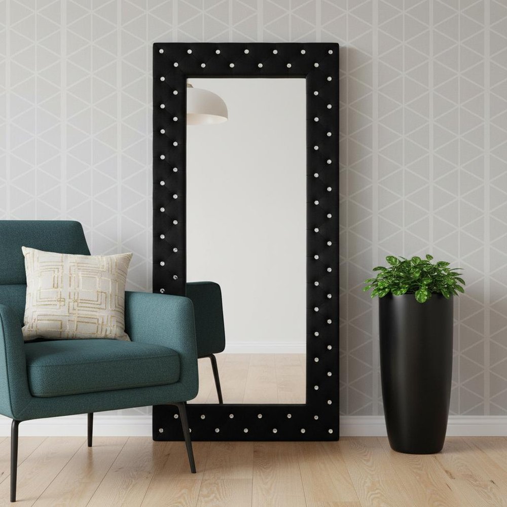 71" Black Wood and Faux Crystal Framed Freestanding and Wall Mount Standing Mirror HomeRoots