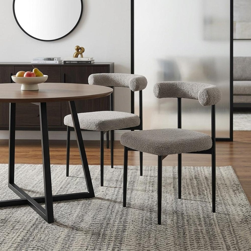 Set of Two Gray And Black Upholstered Polyester Open Back Dining Side Chairs HomeRoots