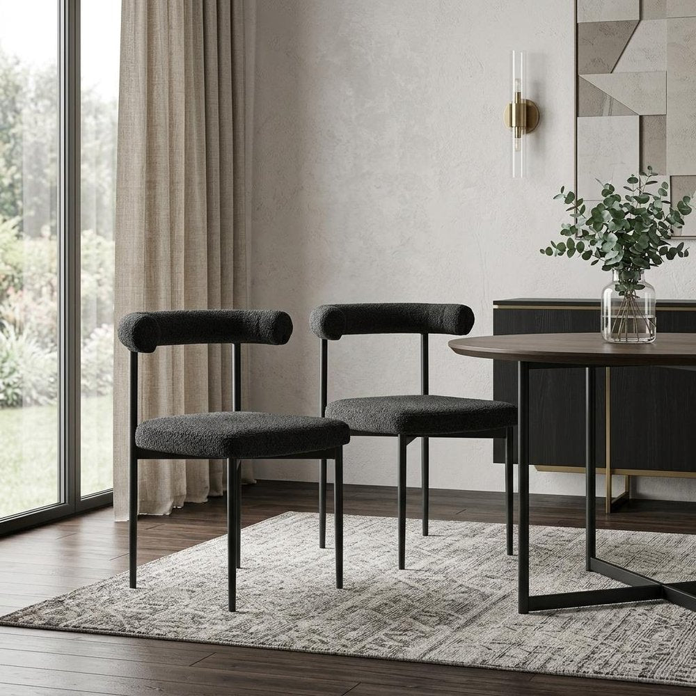 Set of Two Black Upholstered Polyester Open Back Dining Side Chairs HomeRoots