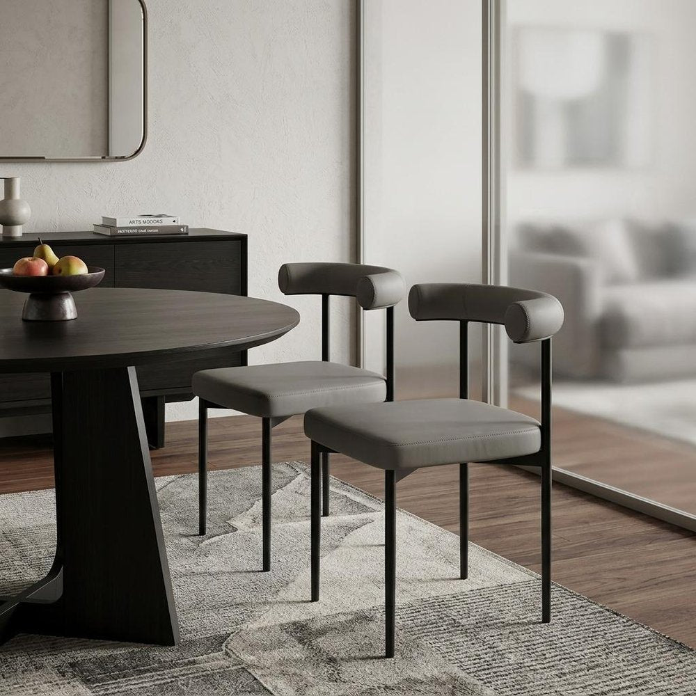 Set of Two Gray And Black Upholstered Faux Leather Open Back Dining Side Chairs HomeRoots