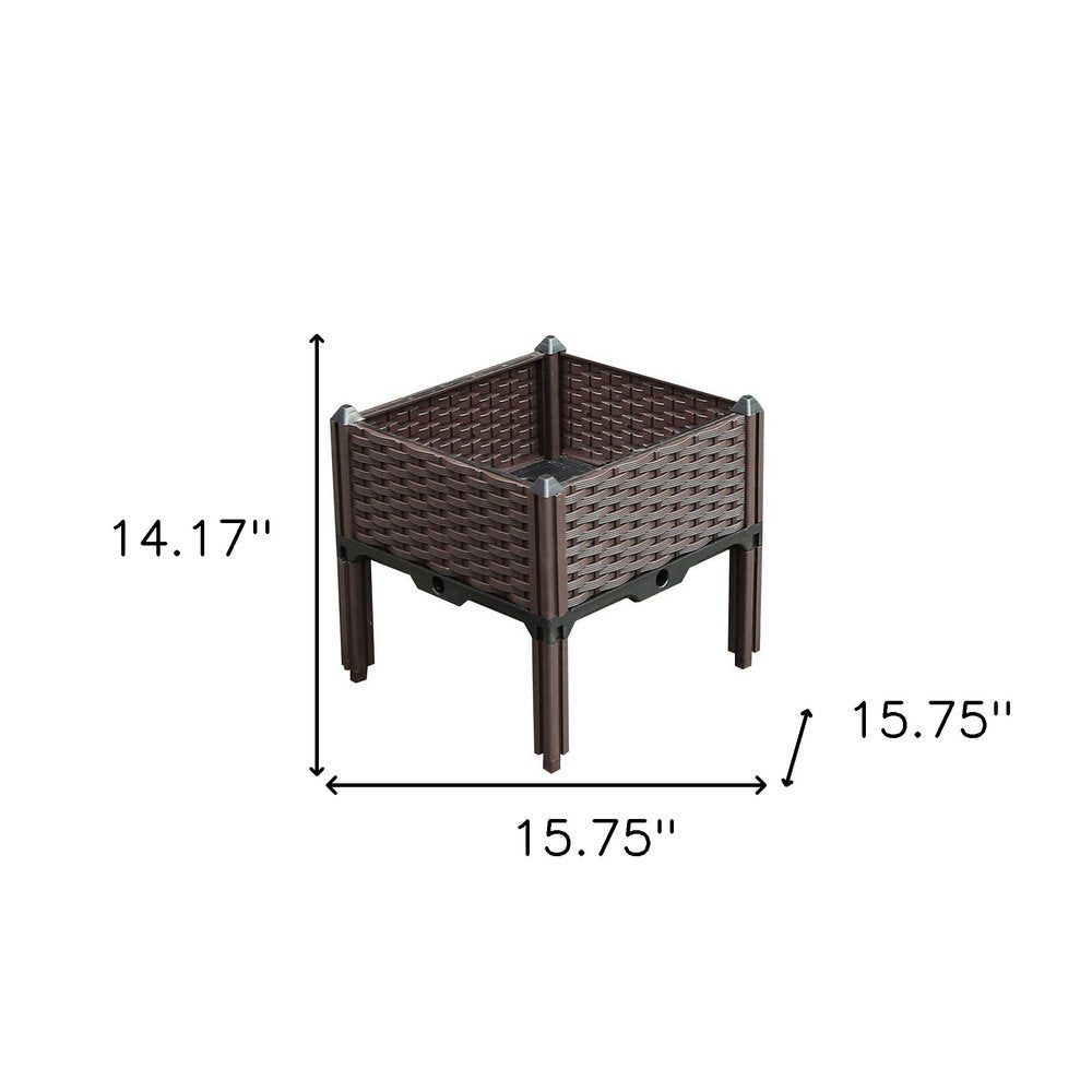 16" X 16" Dark Brown Heavy Duty Plastic Square Self Watering Raised Garden Bed HomeRoots