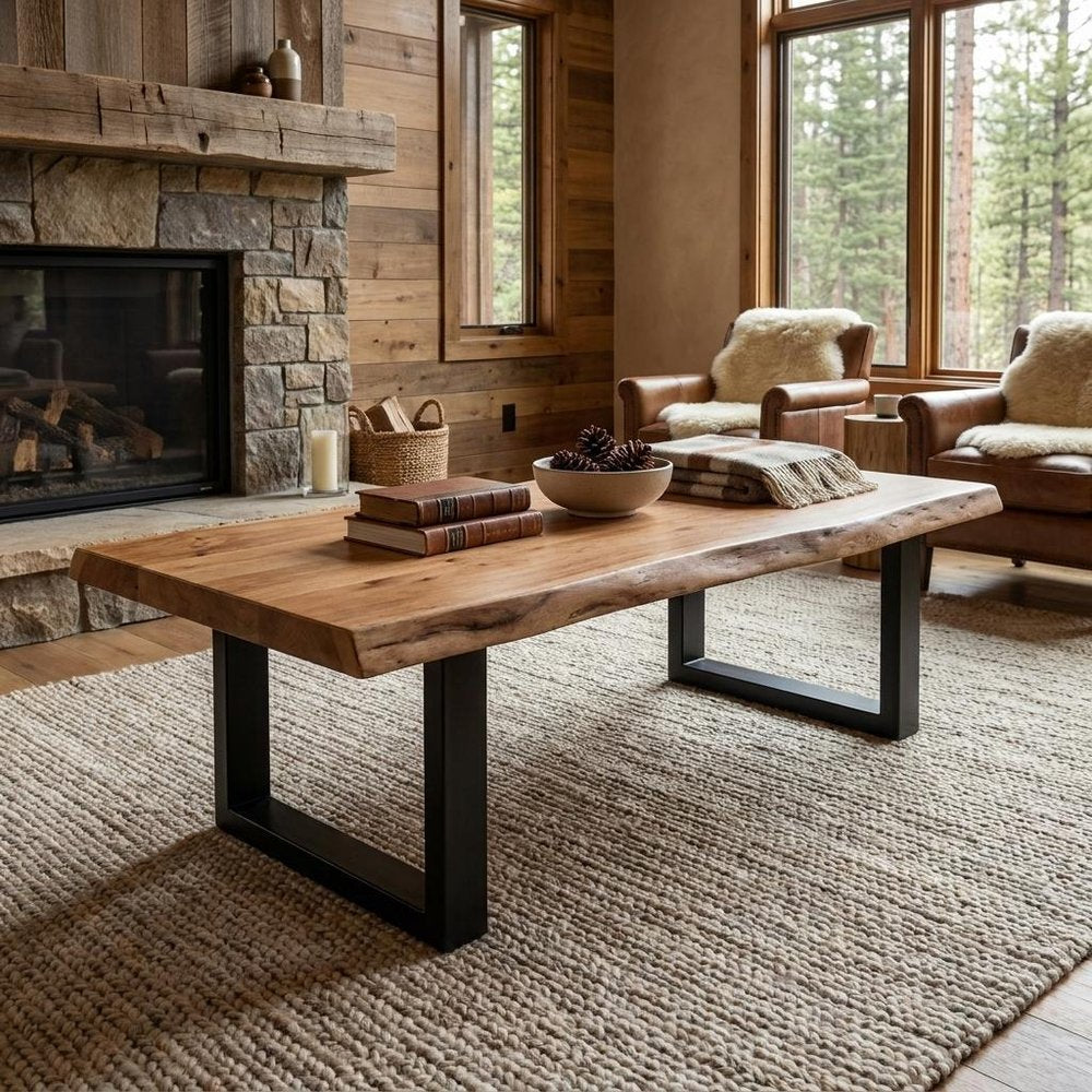 70" Natural And Black Solid Wood And Iron Live Edge Coffee Table HomeRoots
