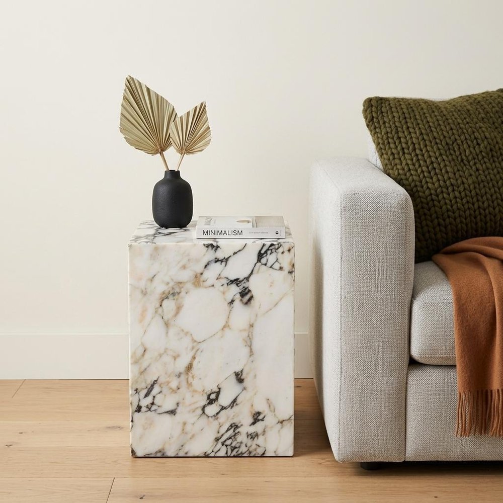 20" Ivory Marble Square Block End Table HomeRoots
