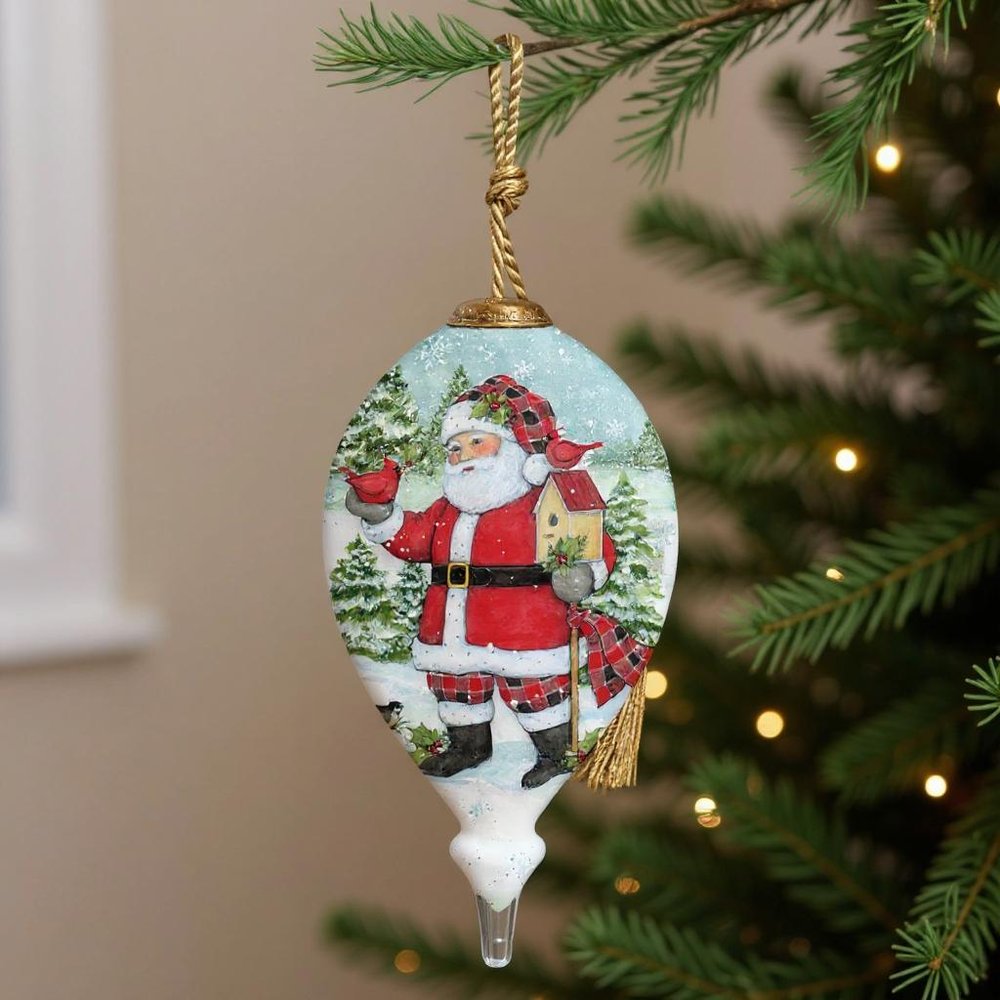 Holiday Lodge Santa Hand Painted Green Red And White Glass Finial Ornament HomeRoots