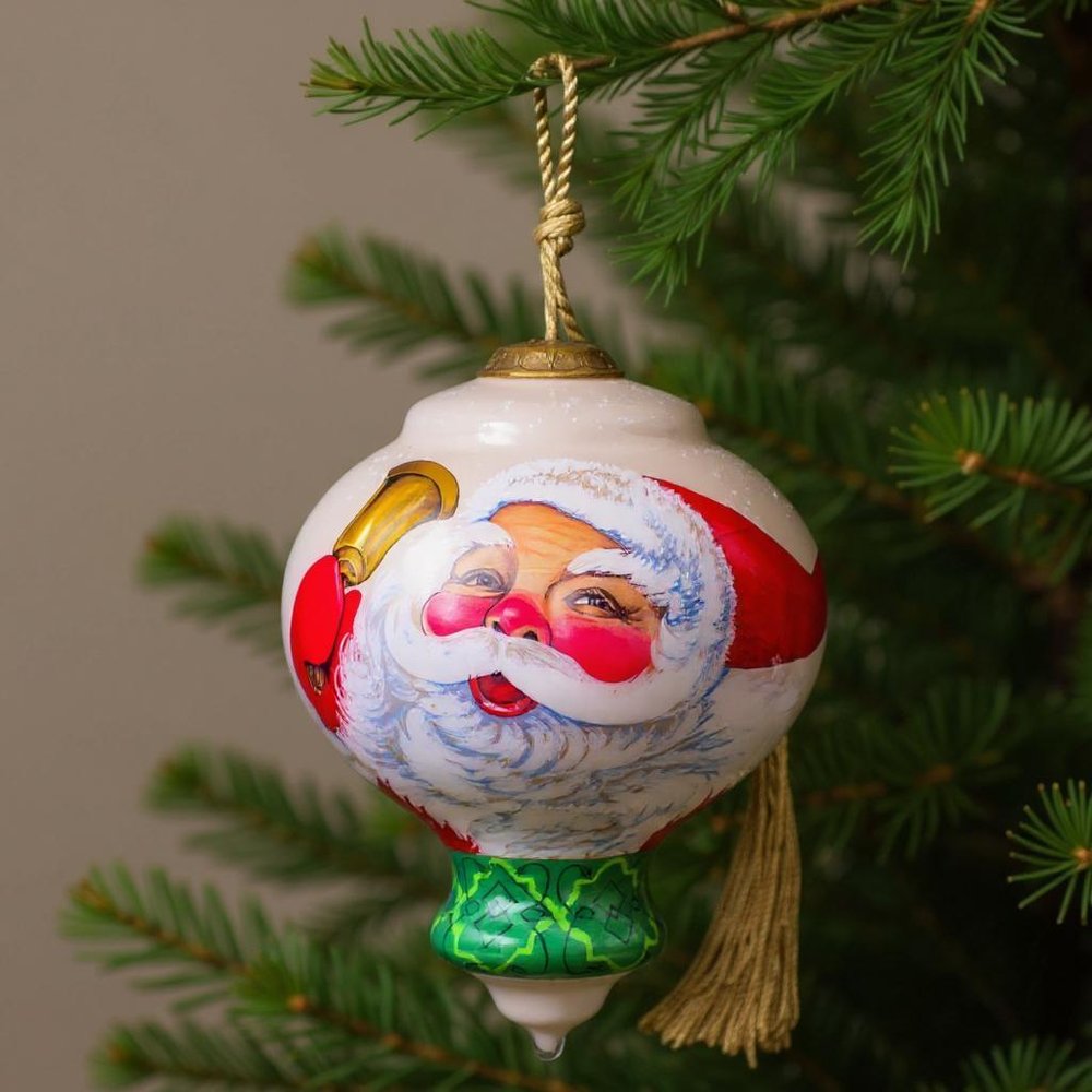 Winter Wonderland Santa Hand Painted Green Red And White Glass Finial Ornament HomeRoots