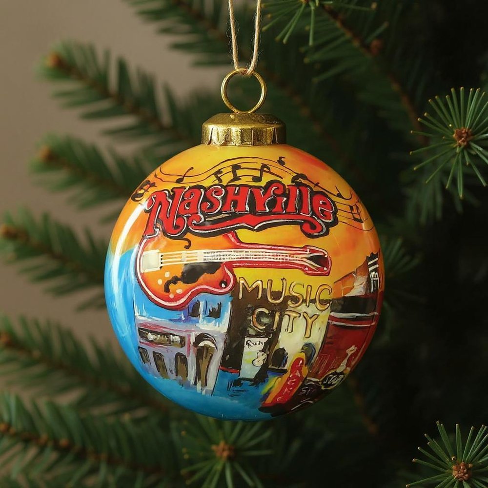 Nashville Hand Painted Red And Blue Glass Ball Ornament HomeRoots