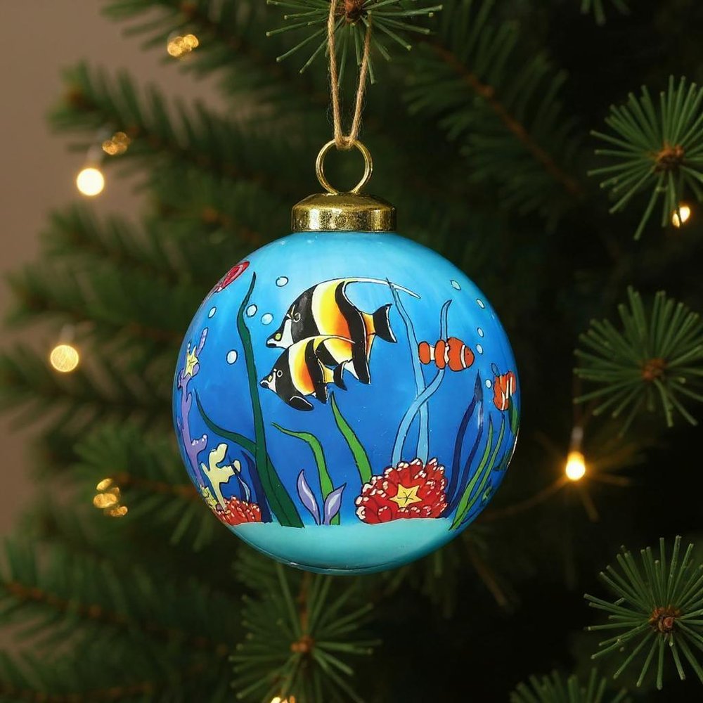 Tropical Fish Hand Painted Green Blue And Red Glass Ball Ornament HomeRoots