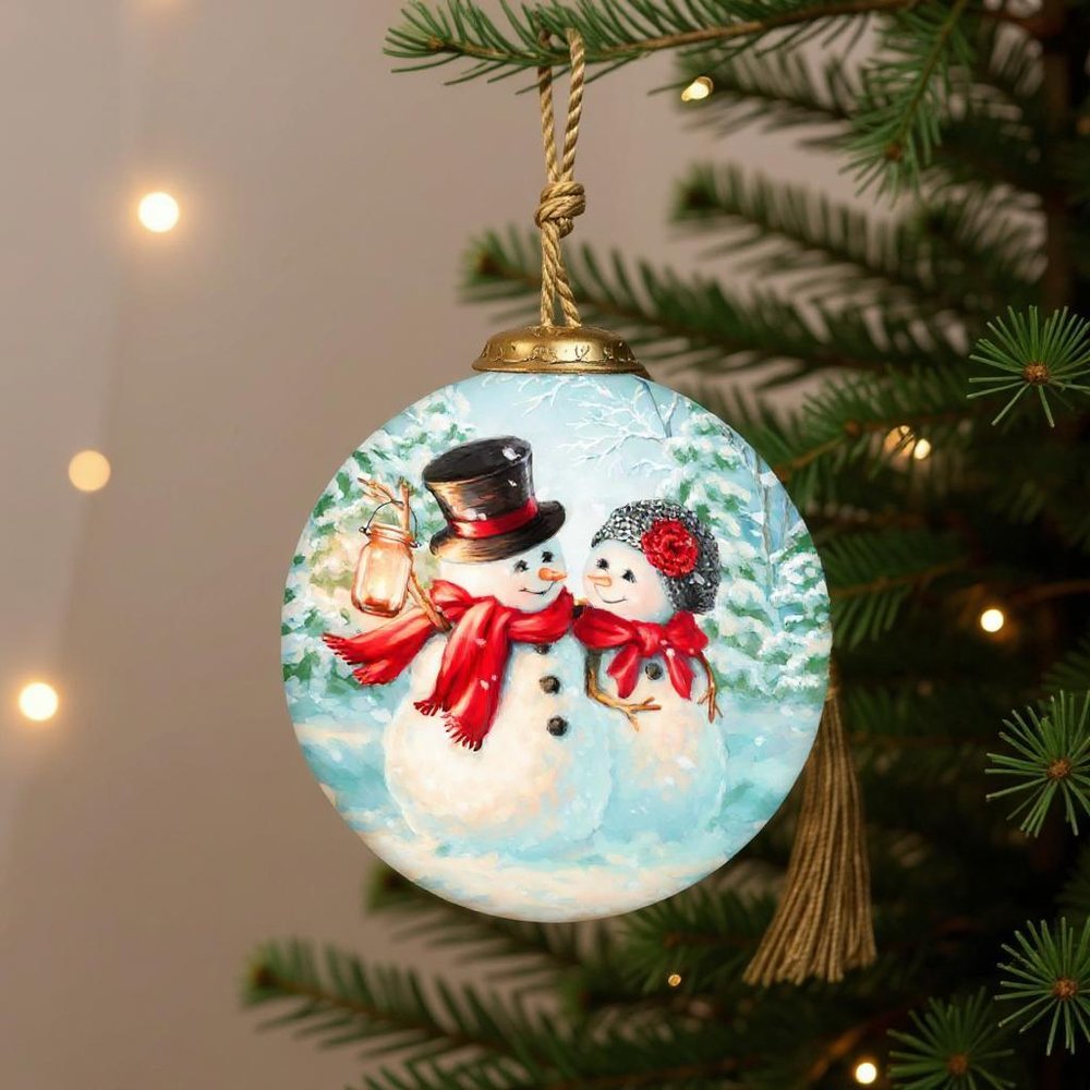 You Melt My Heart Snowman Hand Painted Red Blue And Green Glass Ball Ornament HomeRoots