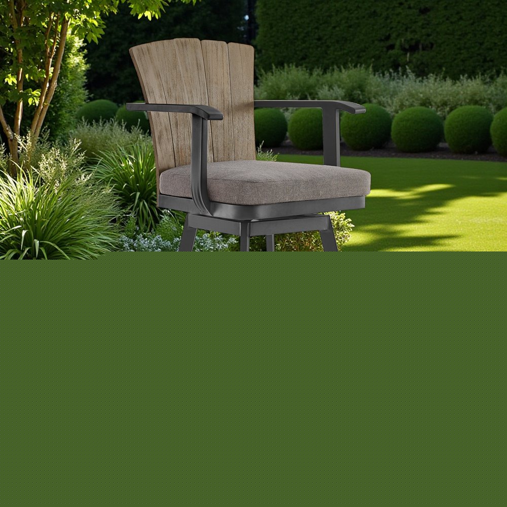 44" Charcoal Metal Swivel Outdoor Bar Height chair with Footrest HomeRoots