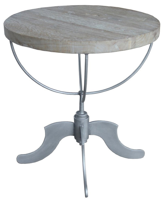 30" Brown Reclaimed Wood and Iron Round Pedestal End Table HomeRoots