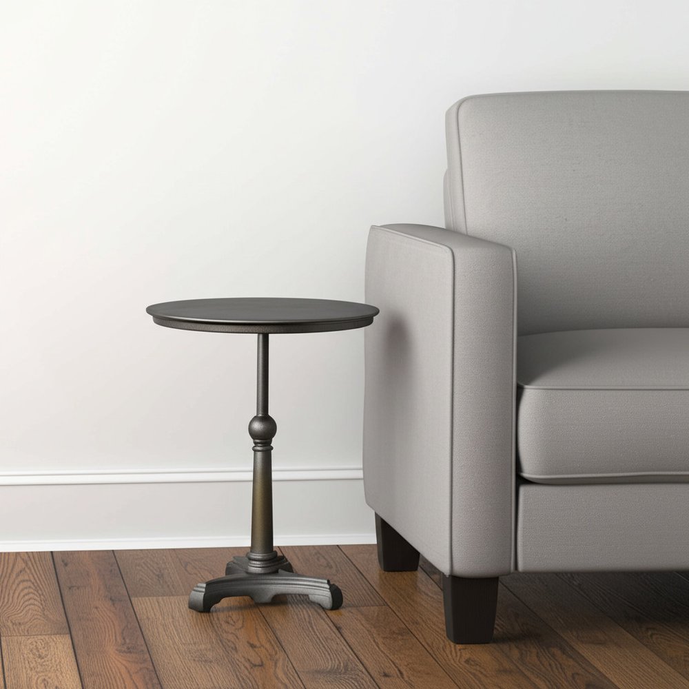 30" Brown Iron Round Pedestal End Table HomeRoots