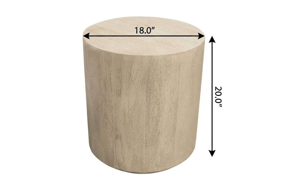 20" Natural Distressed Solid Wood Round Drum End Table HomeRoots
