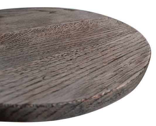 21" Natural and Black Distressed Solid Wood and Iron Round Pedestal End Table