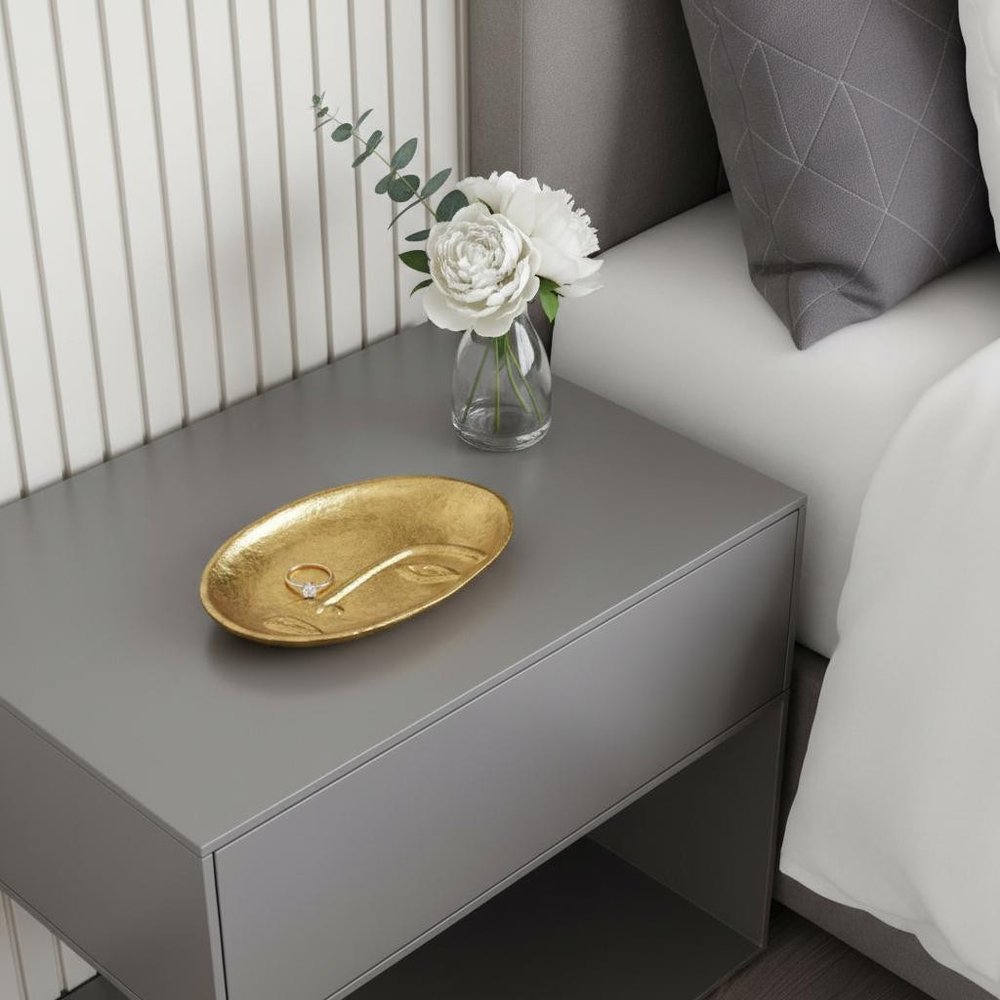 8" Gold Cast Iron Mod Abstract Face Oval Trinket Tray HomeRoots