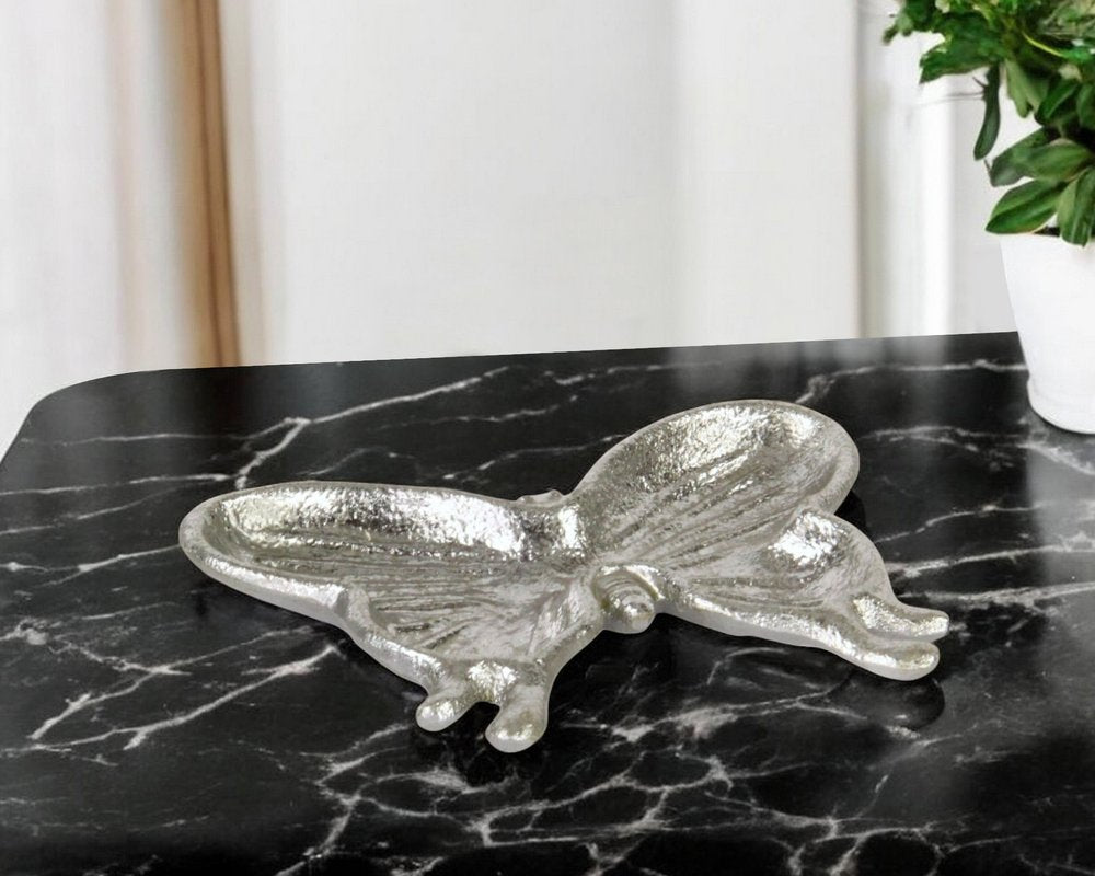 6" Silver Cast Iron Butterfly Handmade Trinket Tray HomeRoots