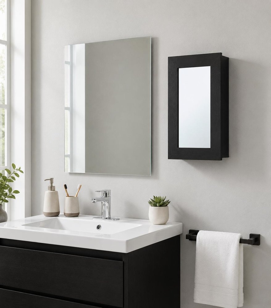 15" Black Wood Floating Bathroom Vanity HomeRoots