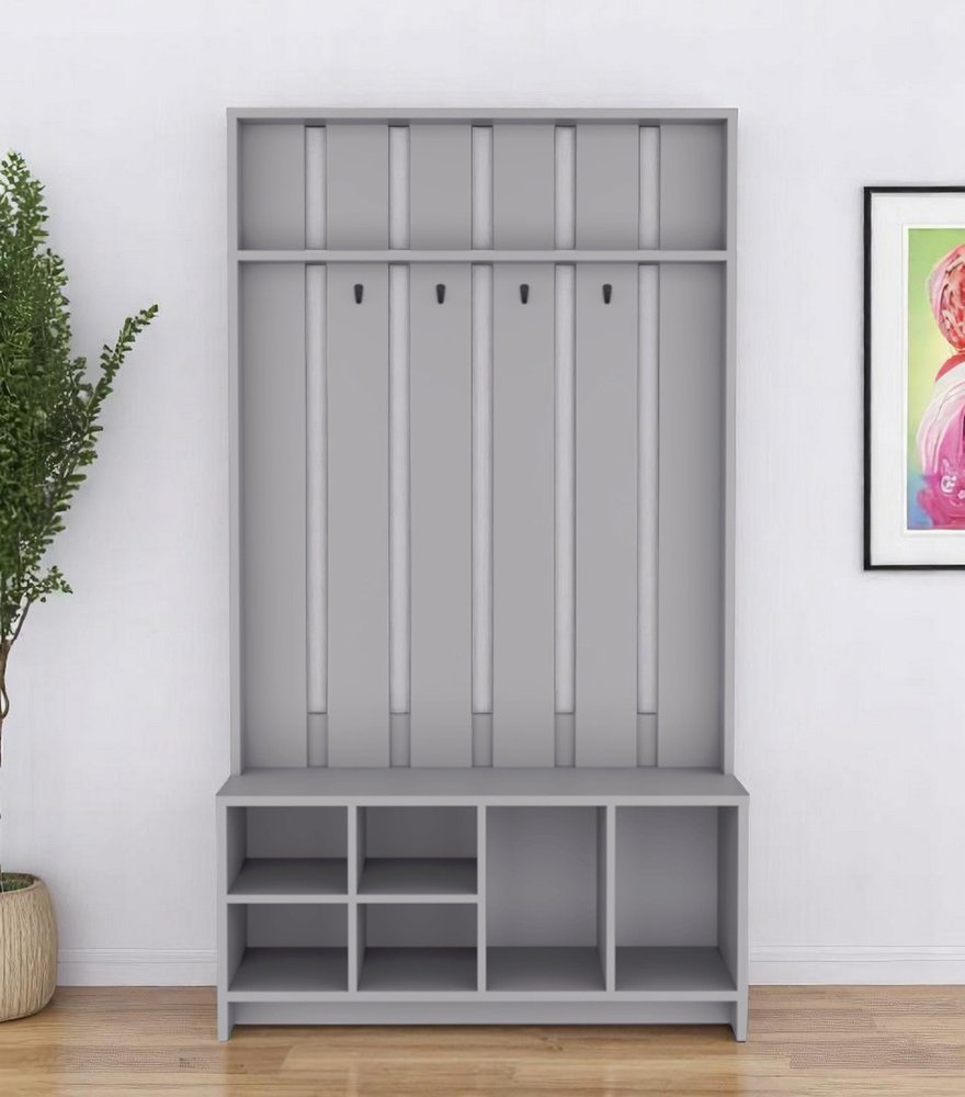 68" Gray Wood Four Hook Coat And Shoe Rack HomeRoots