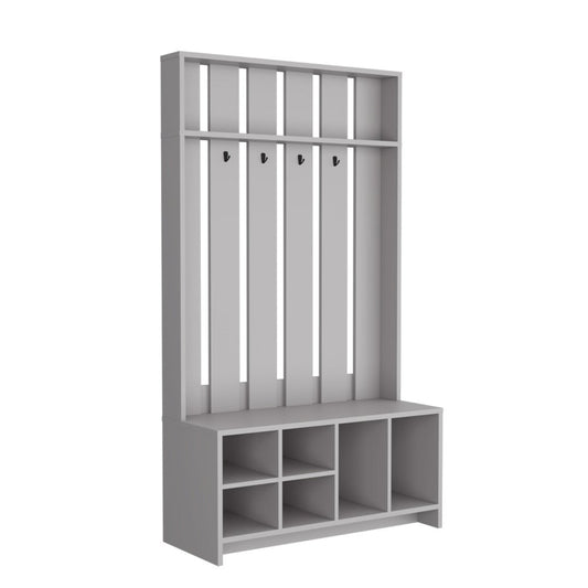 68" Gray Wood Four Hook Coat And Shoe Rack HomeRoots