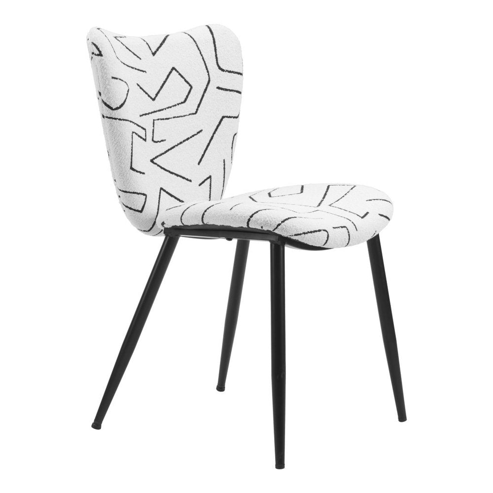 Set of Two White and Black Upholstered Faux Shearling Dining Side Chairs HomeRoots