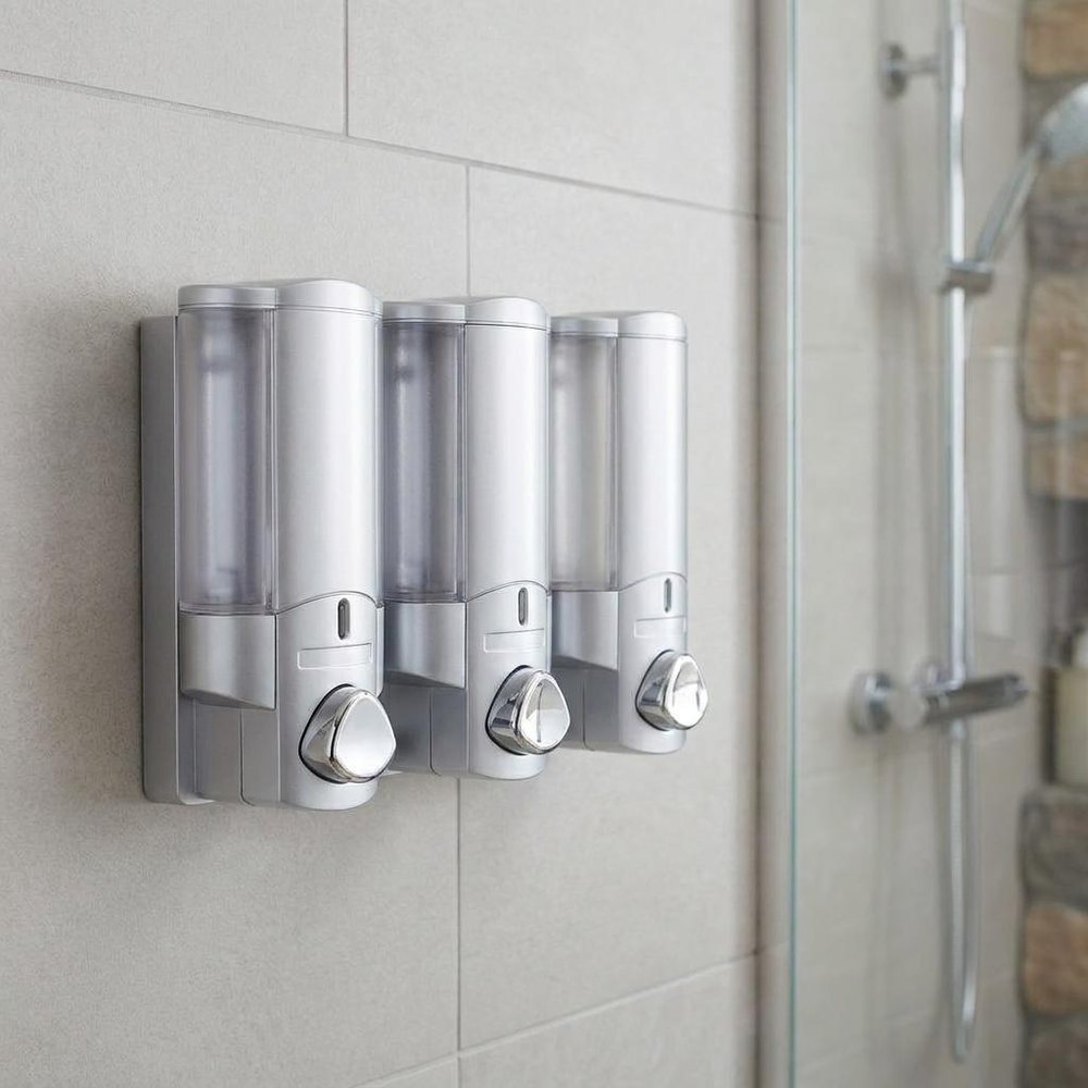 Gray Heavy Duty Plastic Three Chamber Wall Mount Soap Dispenser HomeRoots