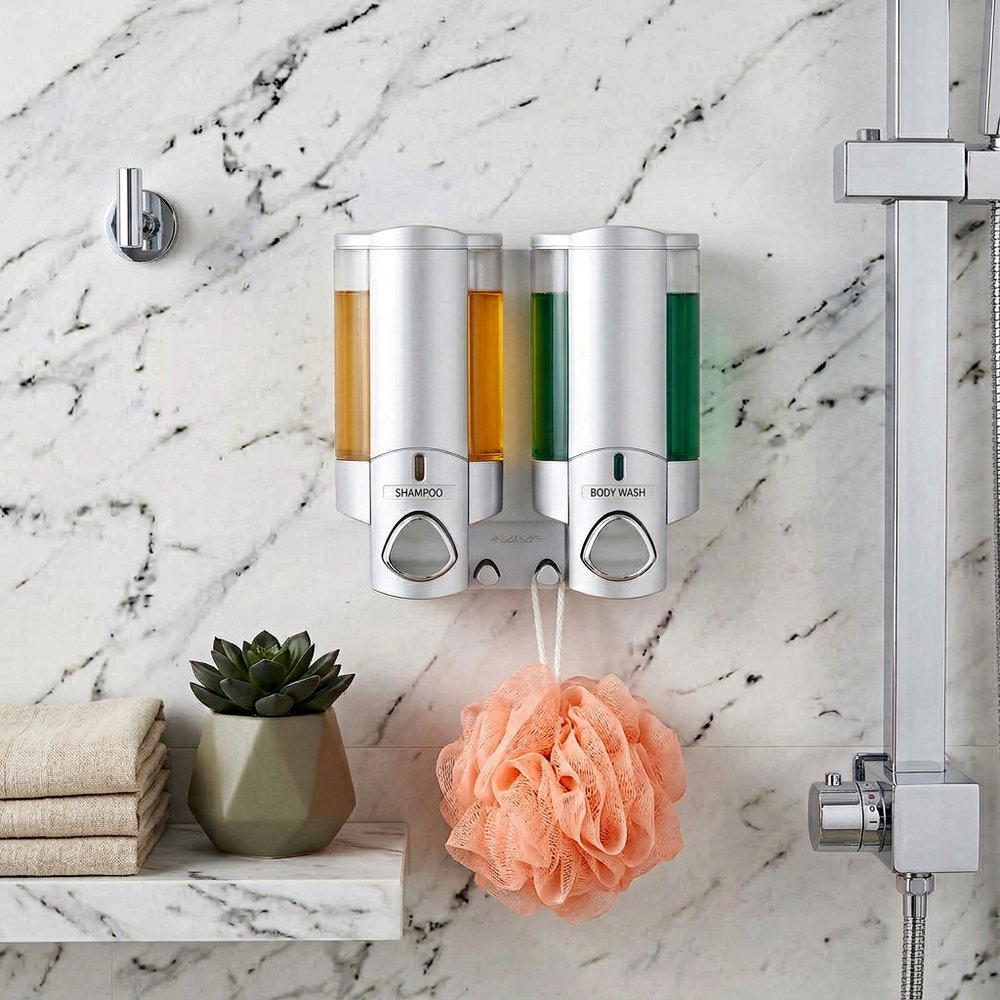 Gray Heavy Duty Plastic Two Chamber Wall Mount Soap Dispenser HomeRoots