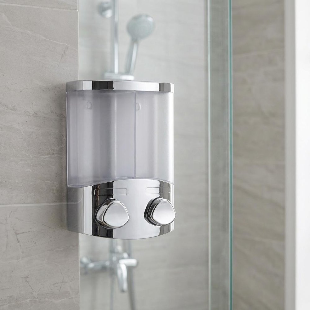 Silver Heavy Duty Plastic Two Chamber Wall Mount Soap Dispenser HomeRoots