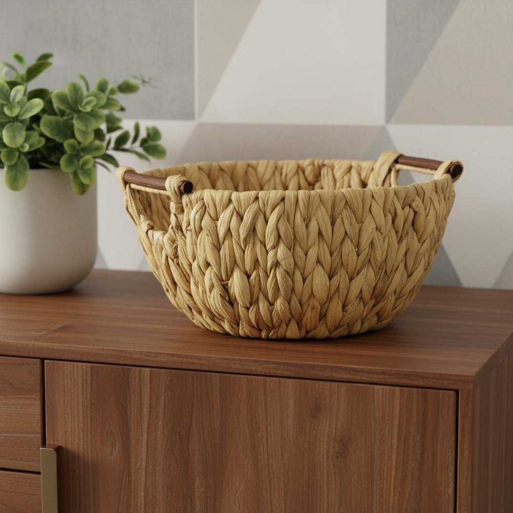 13" Natural Woven Water Hyacinth Basket HomeRoots