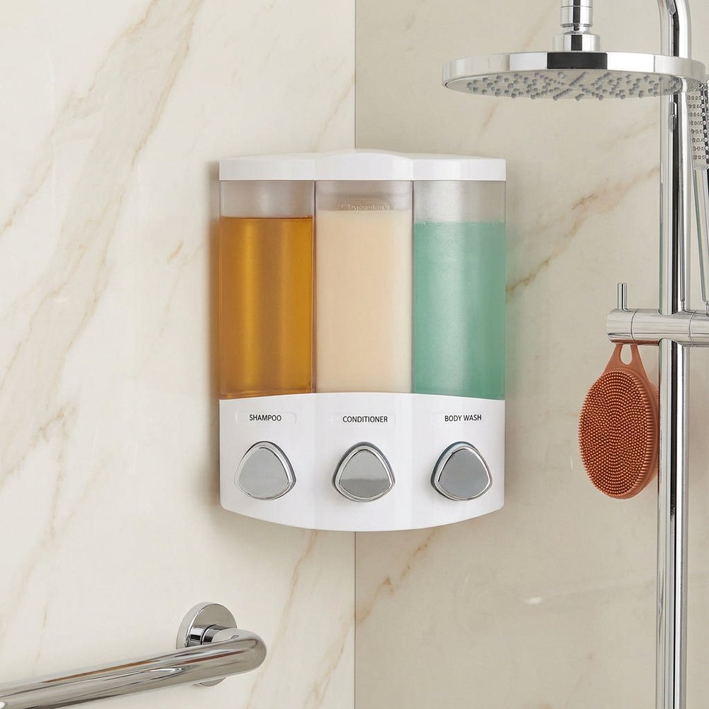 White Heavy Duty Plastic Three Chamber Wall Mount Soap Dispenser HomeRoots