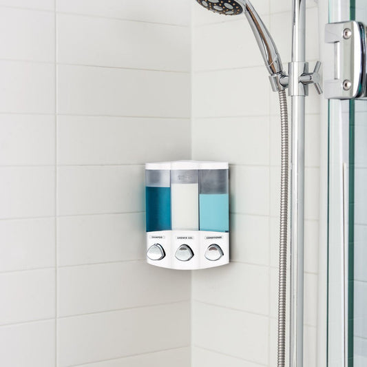 White Heavy Duty Plastic Three Chamber Wall Mount Soap Dispenser HomeRoots