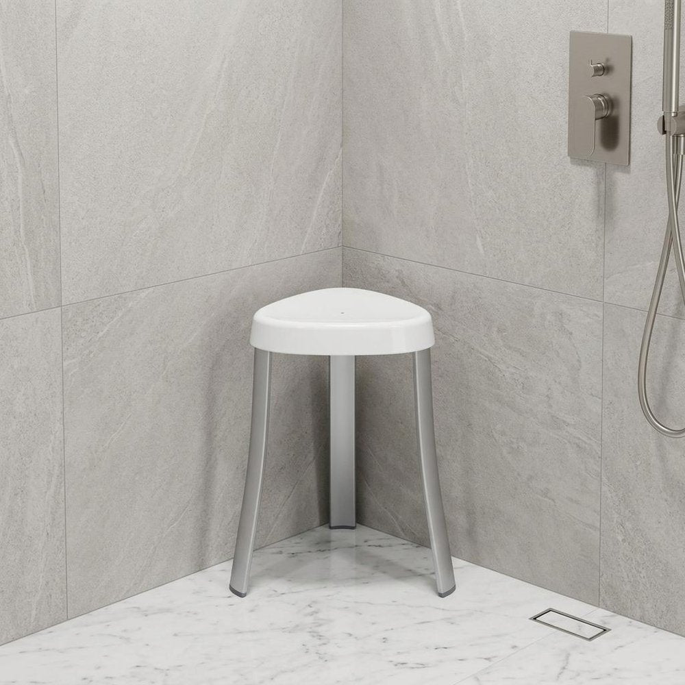 18" White Aluminum And Heavy Duty Plastic Corner Shower Bench HomeRoots