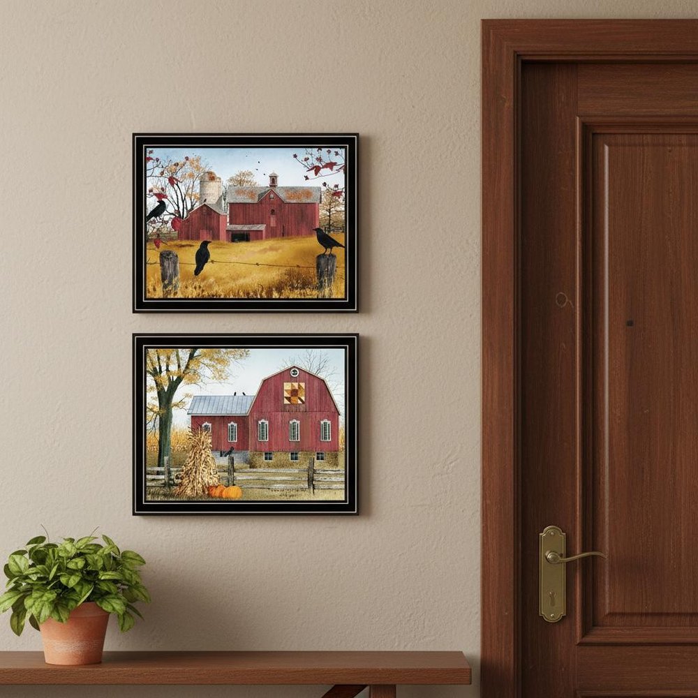 Set Of Two Autumn Red Barns Black Framed Wall Art HomeRoots