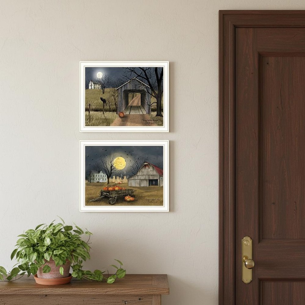Set Of Two Halloween At Night In The Country White Framed Wall Art HomeRoots