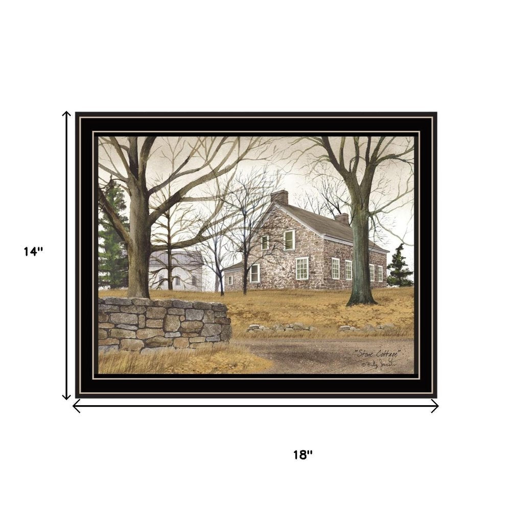 Set Of Two Stone Cottage Farmhouse and White Wooden Barn Black Framed Wall Art HomeRoots